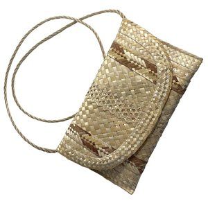 Woven Wicker Straw Women's Purse Clutch Shoulder Bag Orange Lining 13" x 8"